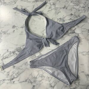 Kona Sol Black and White Striped Bikini